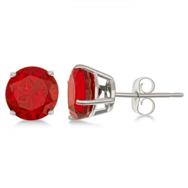 Big Solitaire Round Ruby Ladies Studs Earrings 6 Carats 14K White Gold - Gemstone Earring-harrychadent.ca