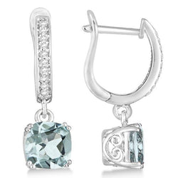 Blue Aquamarine And Diamonds 6.10 Ct Dangle Earrings White Gold 14K