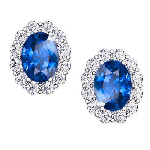 Blue Oval Cut Sapphire Jewelry Diamond Stud Earring 4.20 Carats - Gemstone Earring-harrychadent.ca