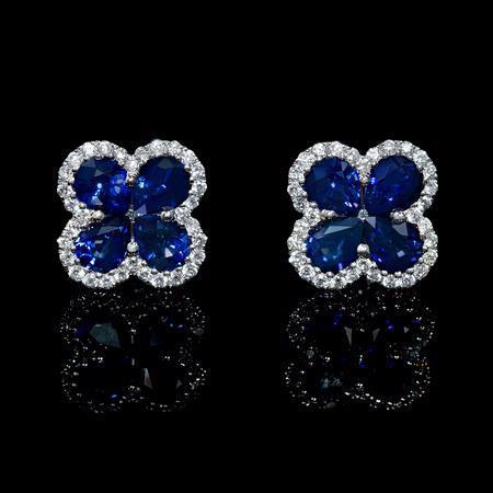 Blue Pear Sapphire Diamond Cluster Earring White Gold 14K 4.66 Ct - Gemstone Earring-harrychadent.ca