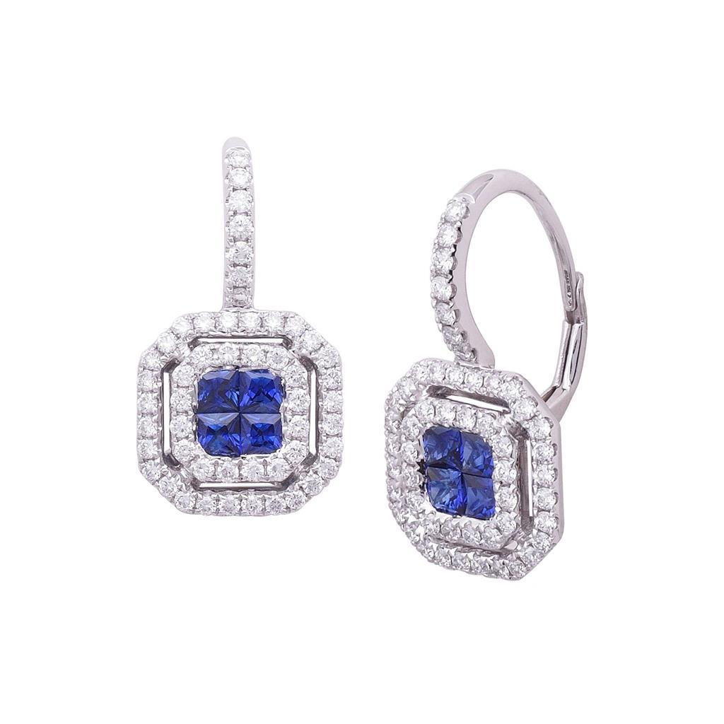 Blue Princess Sapphire And Diamond Drop Earring Gold 14K 2.30 Ct - Gemstone Earring-harrychadent.ca