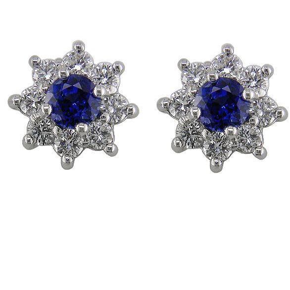 Blue Sapphire And Diamonds 5.40 Ct Lady Studs Earrings White Gold 14K - Gemstone Earring-harrychadent.ca