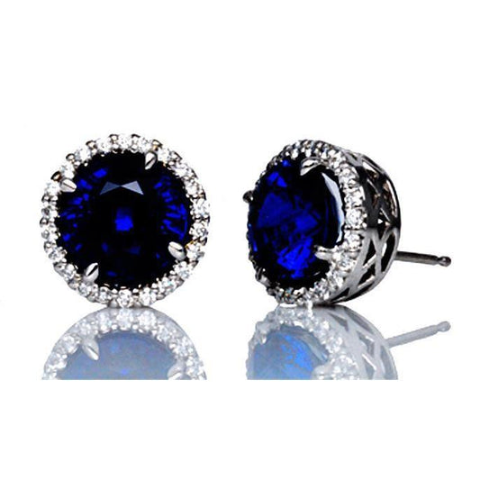 Blue Sapphire Diamonds 6.44 Carats Stud Earrings White Gold 14K - Gemstone Earring-harrychadent.ca