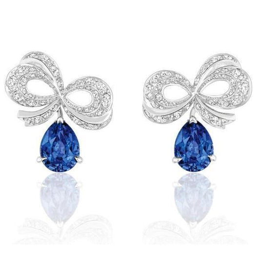 Blue Sapphire With Diamond 6 Carats Lady Studs Earring White Gold 14K - Gemstone Earring-harrychadent.ca