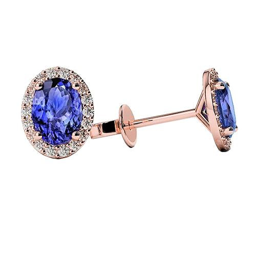 Blue Tanzanite Diamonds 5 Carats Studs Earrings Rose Gold - Gemstone Earring-harrychadent.ca