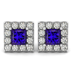 Blue Tanzanite With Natural Earth Mined Diamonds 6.50 Carats Women Stud Earrings Halo