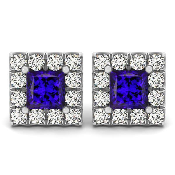 Blue Tanzanite With Diamonds 6.50 Carats Women Stud Earrings Halo - Gemstone Earring-harrychadent.ca