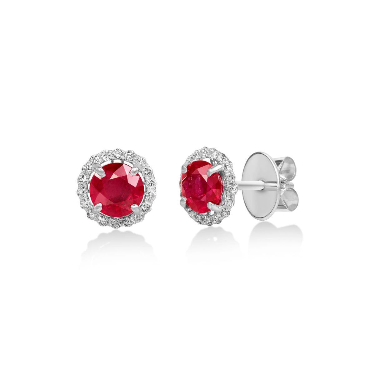 Brilliant Cut 4.36 Ct Ruby And Diamonds Studs Earrings White Gold 14K - Gemstone Earring-harrychadent.ca