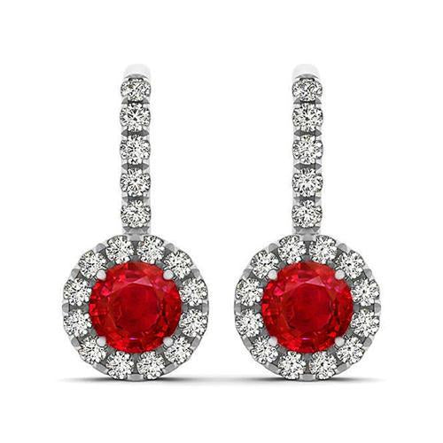 Brilliant Cut 8.50 Ct Ruby And Diamonds Dangle Earrings White Gold 14K - Gemstone Earring-harrychadent.ca