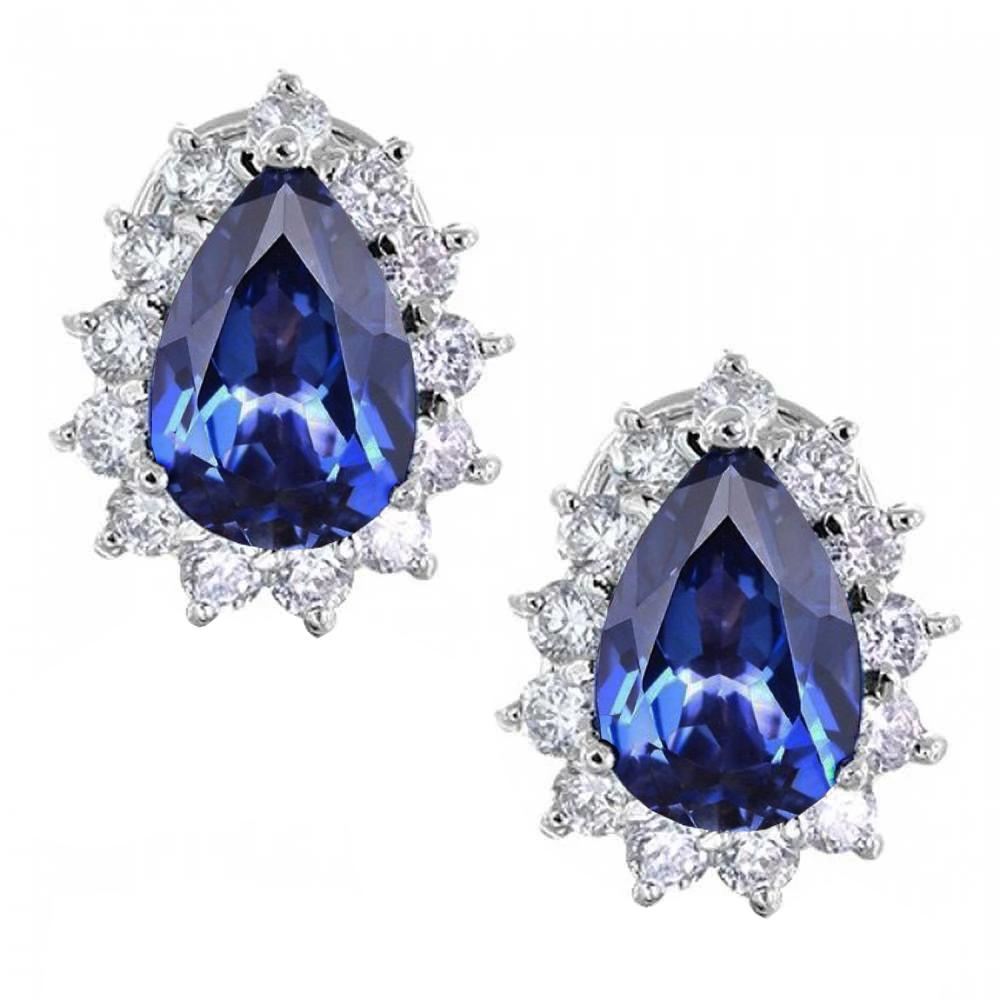 Ceylon Blue Sapphire And Diamond Stud Earring 3.50 Ct White Gold 14K - Gemstone Earring-harrychadent.ca