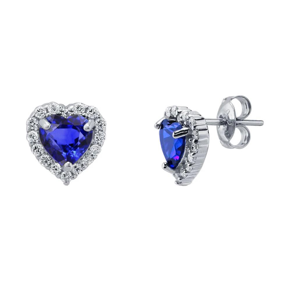 Ceylon Blue Sapphire And Diamonds 4.60 Ct Heart Shape Studs Earring - Gemstone Earring-harrychadent.ca