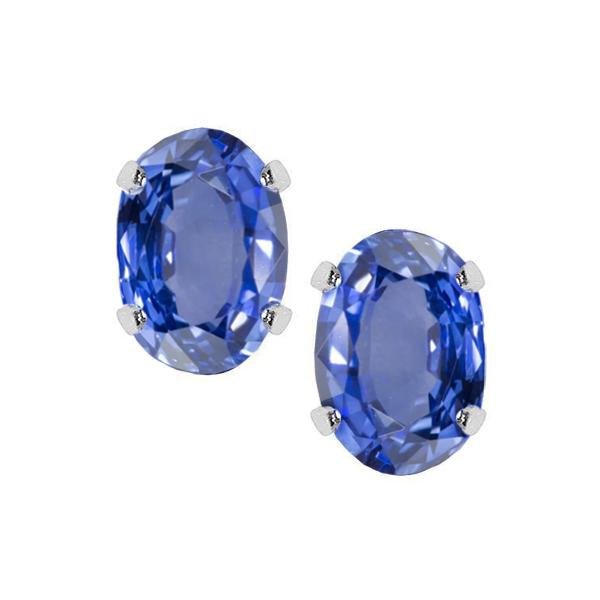 Ceylon Sapphire 8 Ct. Studs Post Pair Earring White Gold 14K Jewelry - Gemstone Earring-harrychadent.ca