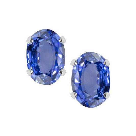 Ceylon Sapphire 8 Ct. Studs Post Pair Earring White Gold 14K Jewelry - Gemstone Earring-harrychadent.ca