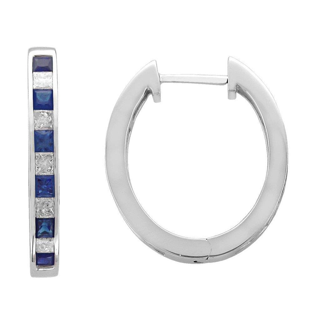 Ceylon Sapphire And Diamonds 4.40 Carats Hoop Earrings Wg 14K - Gemstone Earring-harrychadent.ca