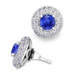 Ceylon Sapphire And Natural Earth Mined Diamonds 4 Carats Women Studs Earrings