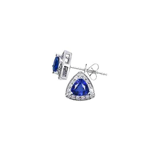 Ceylon Sapphire And Diamonds 6.60 Carats Studs Earrings White Gold 14K - Gemstone Earring-harrychadent.ca