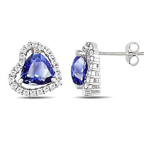 Ceylon Sapphire And Diamonds 6.80 Carat Studs Halo Earrings - Gemstone Earring-harrychadent.ca