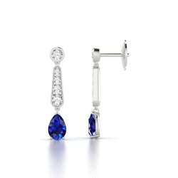 Ceylon Sapphire And Natural Earth Mined Diamonds Dangle Earrings Gold White 6 Carats