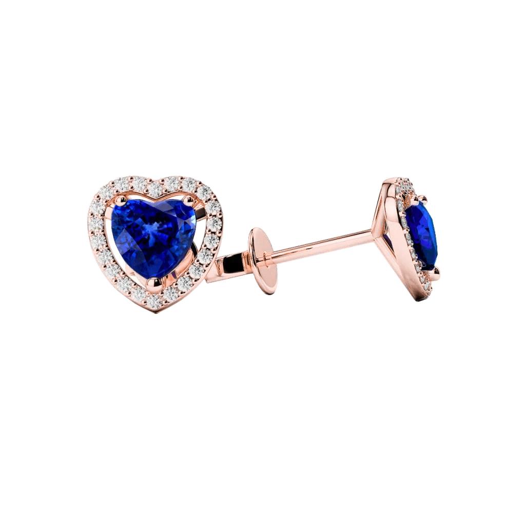 Ceylon Sapphire And Diamonds Studs Halo Earrings 3.50 Carats New - Gemstone Earring-harrychadent.ca