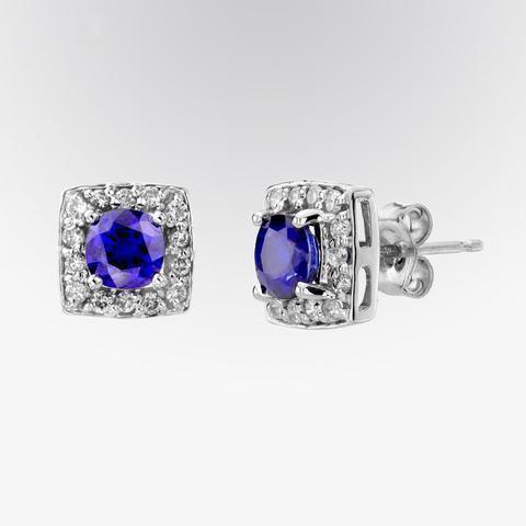 Ceylon Sapphire Diamond Cluster Ladies Stud Earring 3.40 Carat WG 14K - Gemstone Earring-harrychadent.ca