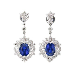 Ceylon Sapphire Natural Earth Mined Diamond Dangle Earring White Gold Women Jewelry 3 Ct
