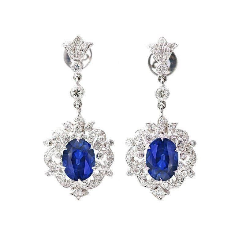 Ceylon Sapphire Diamond Dangle Earring White Gold Women Jewelry 3 Ct - Gemstone Earring-harrychadent.ca