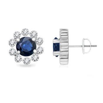 Ceylon Sapphire Stud Earring White Gold Round Diamond 3.30 Ct. - Gemstone Earring-harrychadent.ca