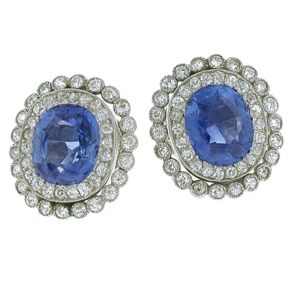 Ceylon Sapphire With Diamond 4.38 Carats Stud Earrings White Gold 14K - Gemstone Earring-harrychadent.ca