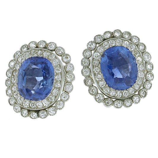 Ceylon Sapphire With Diamond 4.38 Carats Stud Earrings White Gold 14K - Gemstone Earring-harrychadent.ca