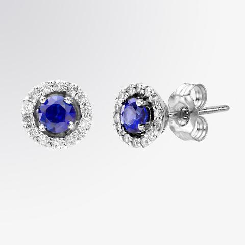 Ceylon Sapphire With Diamond Cluster Studs Earring 4.40 Carats WG 14K - Gemstone Earring-harrychadent.ca