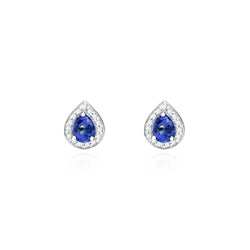Ceylon Sapphire With Natural Earth Mined Diamonds 3.40 Ct Studs Earrings White Gold 14K