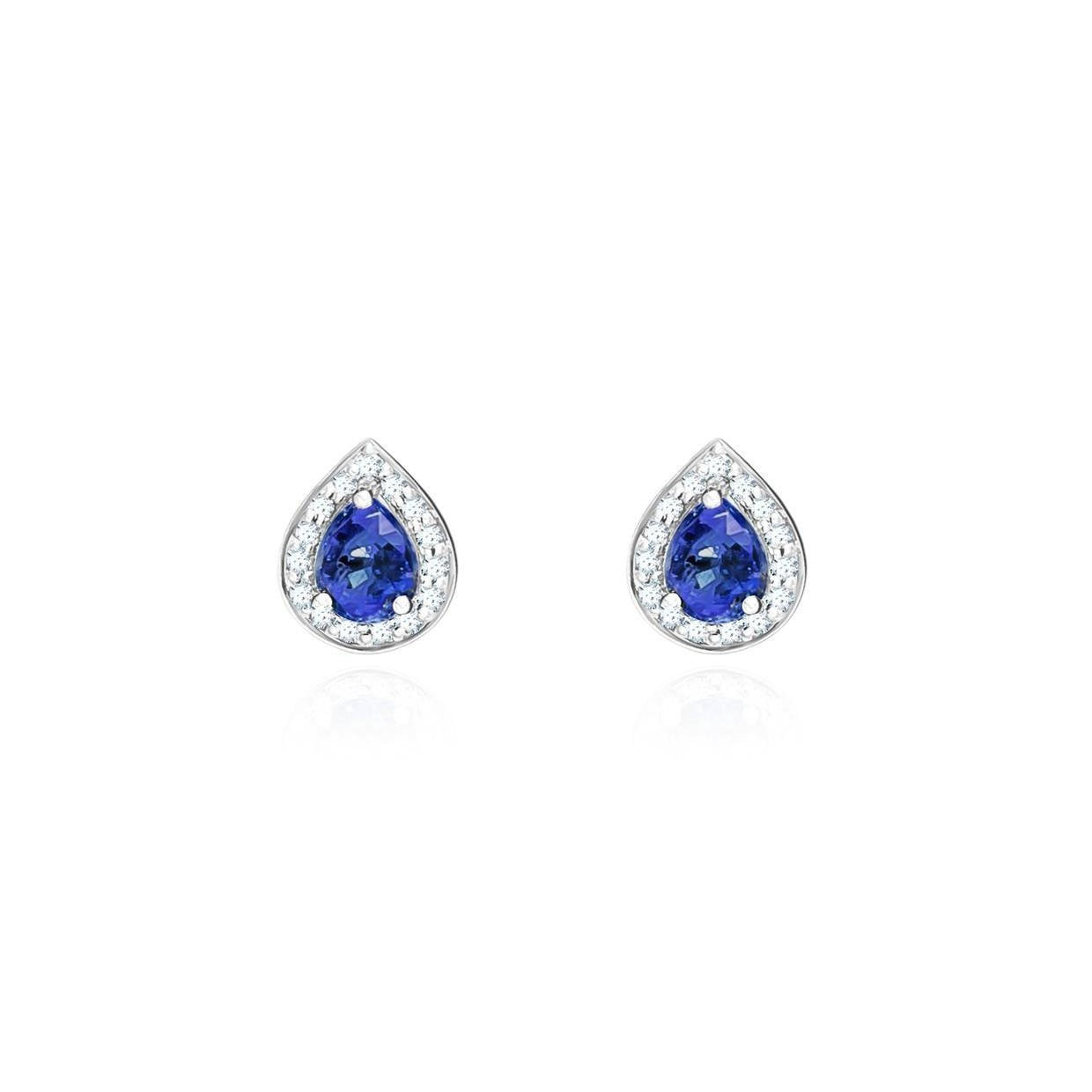 Ceylon Sapphire With Diamonds 3.80 Ct Studs Earrings 14K White - Gemstone Earring-harrychadent.ca