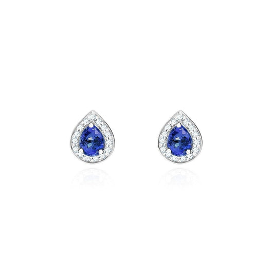 Ceylon Sapphire With Diamonds 3.80 Ct Studs Earrings 14K White - Gemstone Earring-harrychadent.ca