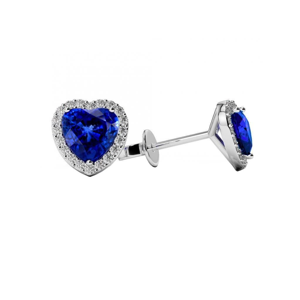 Ceylon Sapphire With Diamonds 5.20 Ct Prong Set Studs Earrings Halo - Gemstone Earring-harrychadent.ca