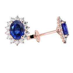 Ceylon Sapphire With Natural Earth Mined Diamonds Lady Studs Halo Earrings 6.70 Carats