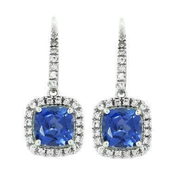 Ceylon Sapphire With Natural Earth Mined Diamonds Women Dangle Earrings 5.40 Ct WG 14K