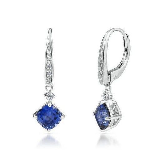Cushion Ceylon Sapphire And Round Diamond Dangle Earring 2.40 Ct. - Gemstone Earring-harrychadent.ca