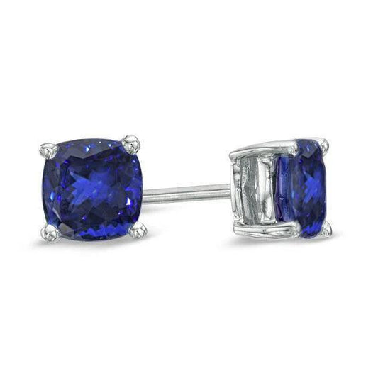 Cushion Cut 4 Carats Tanzanite Studs Earrings 14K White Gold - Gemstone Earring-harrychadent.ca