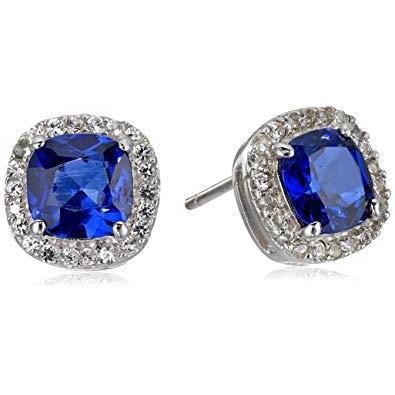 Cushion Cut Halo Ceylon Sapphire With Diamonds 4.45 Carats Studs - Gemstone Earring-harrychadent.ca