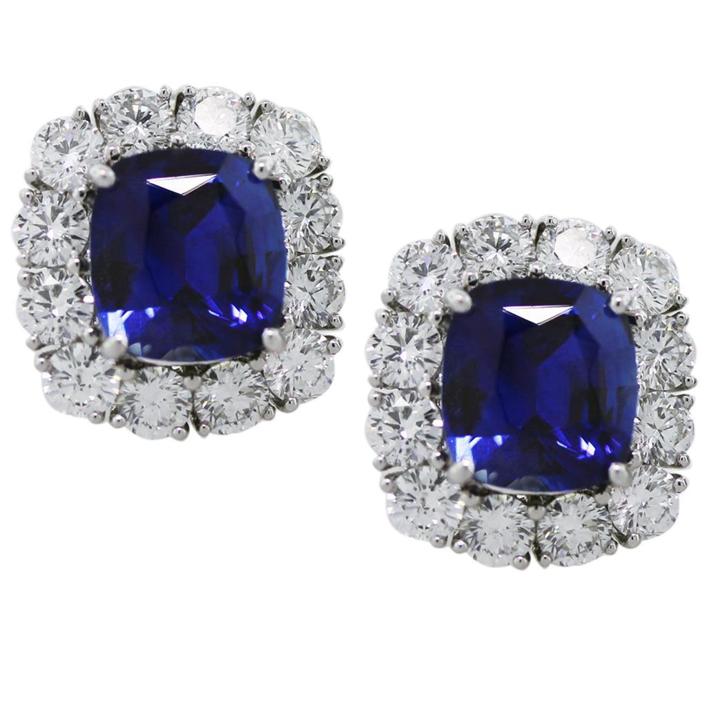 Cushion Cut Sri Lanka Blue Sapphire Diamond Earring 6.40 Carats - Gemstone Earring-harrychadent.ca