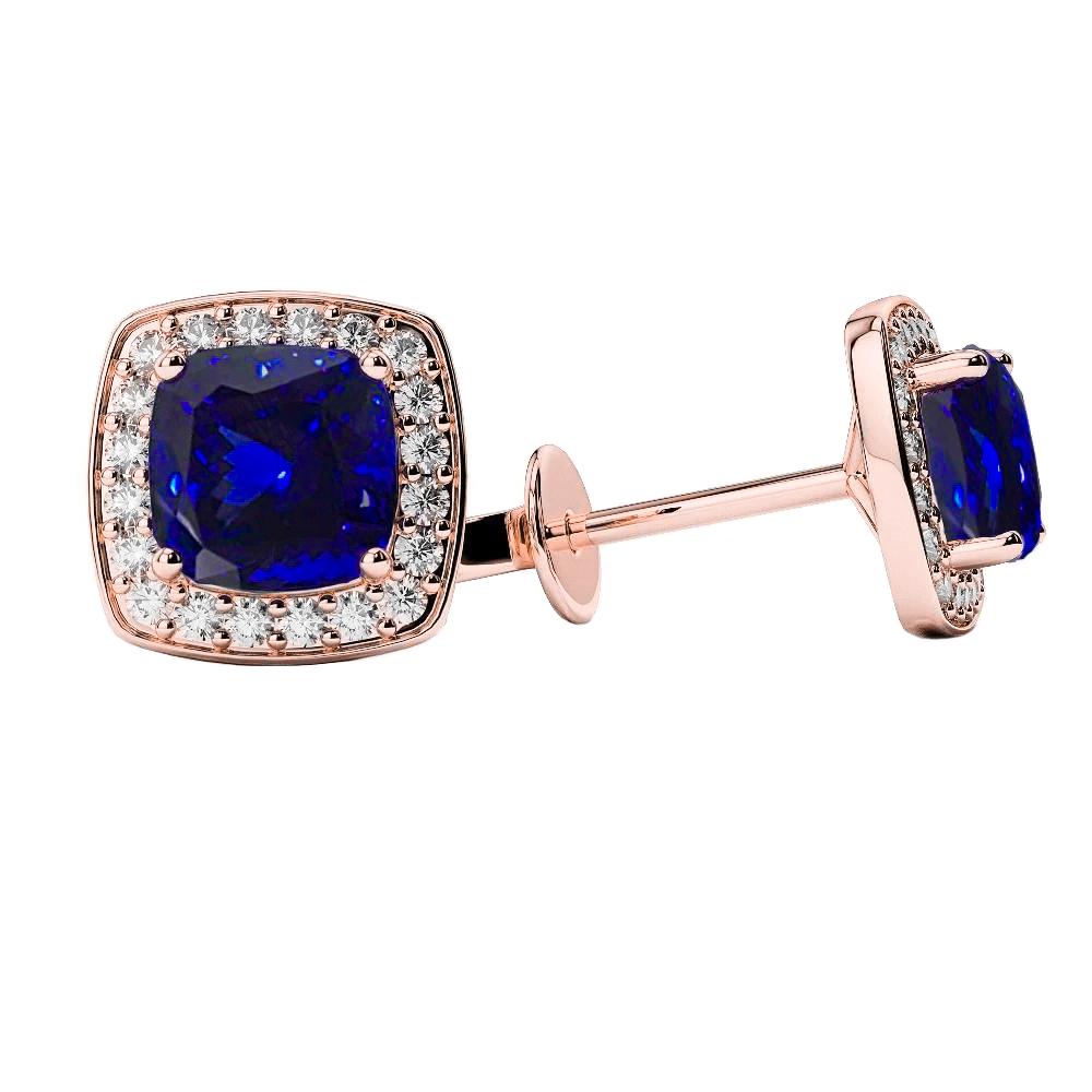 Cushion Cut Tanzanite With Diamonds 4.40 Carats Studs Earrings 14K - Gemstone Earring-harrychadent.ca