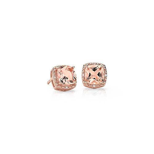 Cushion Morganite & Diamond 10 Carats Stud Earring Rose Gold 14K - Gemstone Earring-harrychadent.ca