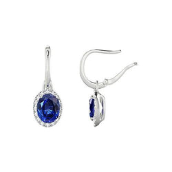 Dangle Hoop Earrings Blue Sapphire And Natural Earth Mined Diamonds White Gold 5 Carats