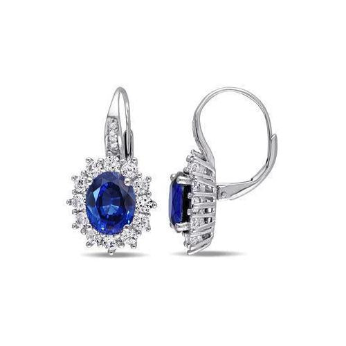 Diamond And Blue Sapphire 3.80 Carats Ladies Hoop Earring White Gold - Gemstone Earring-harrychadent.ca