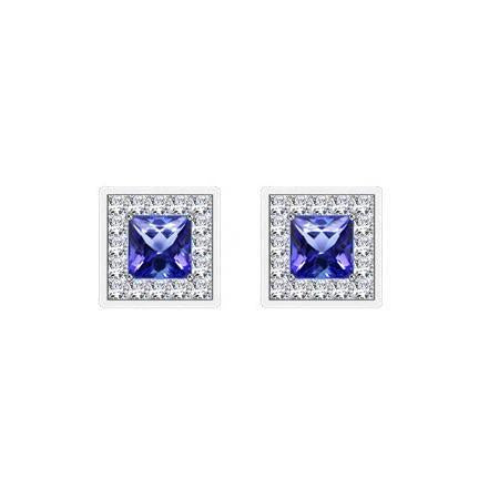 Diamond Halo Ceylon Blue Sapphire 4.60 Ct Studs Earring White Gold 14K - Gemstone Earring-harrychadent.ca