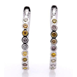 Natural Earth Mined Diamond Round Hoop Earrings 2 Carats Sapphires White Gold 14K