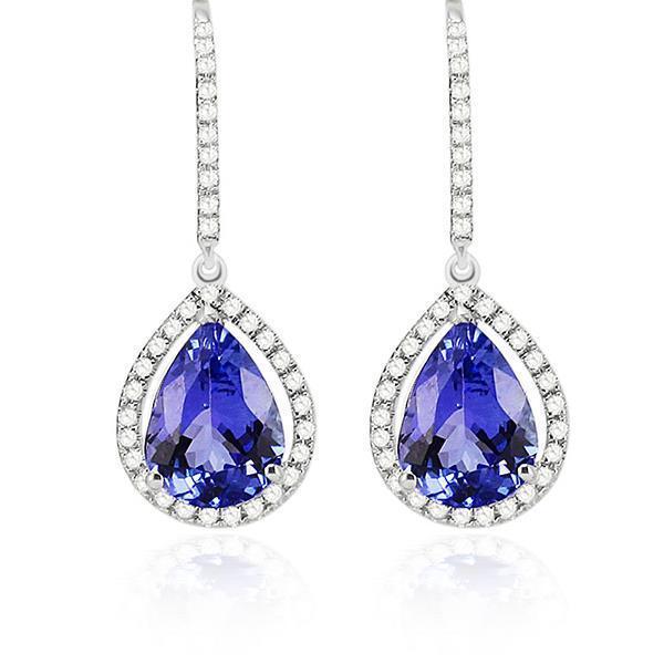 Diamonds Women Dangle Earrings & Tanzanite White Gold 14K 4.70 Carats - Gemstone Earring-harrychadent.ca