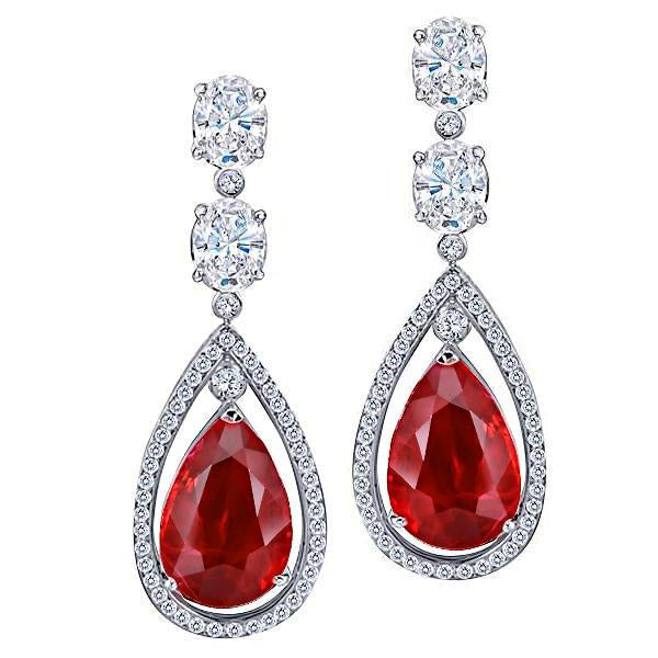 Drop Style Earrings Ruby And Diamonds 2.88 Carat Earring White Gold - Gemstone Earring-harrychadent.ca