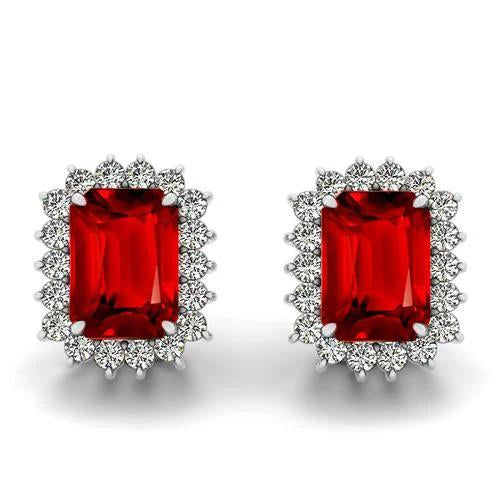 Emerald Cut Ruby 10 Carats Stud Earrings White Gold 14K - Gemstone Earring-harrychadent.ca