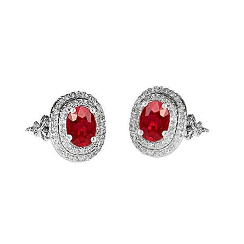 Gemstone Earrings Ruby & Diamonds 9.04 Carats White Gold 14K - Gemstone Earring-harrychadent.ca